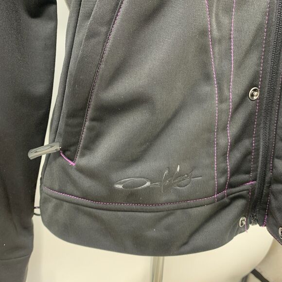 Oakley Jacket Womens S Small Black Regular Fit Snap Buttons Zip Up Purple Stitch - Picture 7 of 15